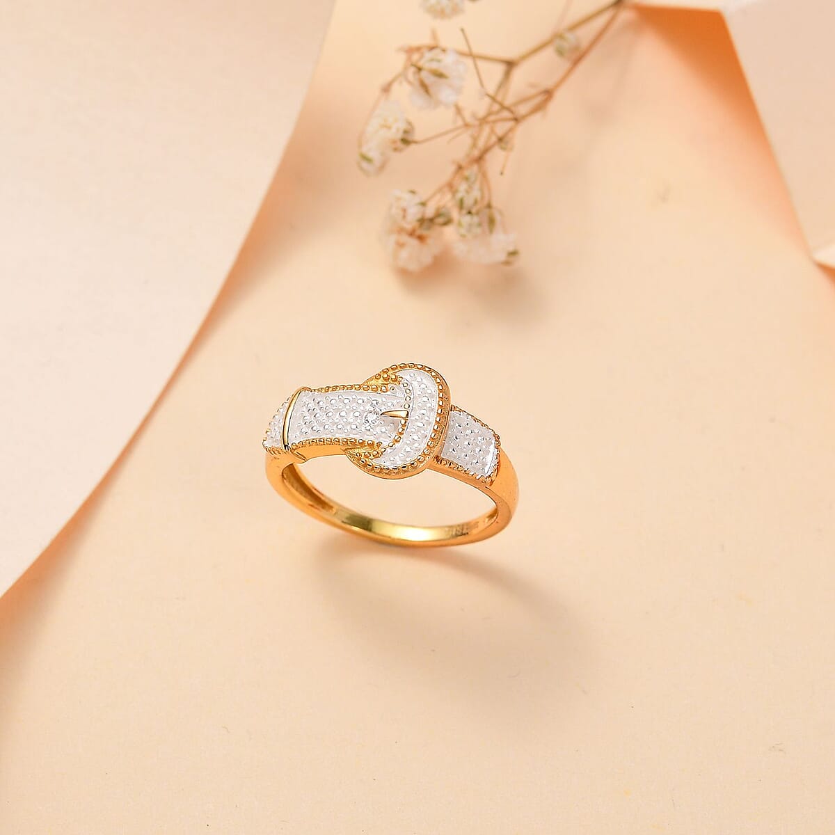 Karis White Diamond Accent Buckle Ring in 18K Yellow Gold Plated (Size 11.0) image number 1