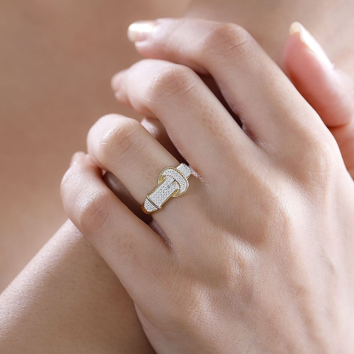 Karis White Diamond Accent Buckle Ring in 18K Yellow Gold Plated (Size 11.0) image number 2