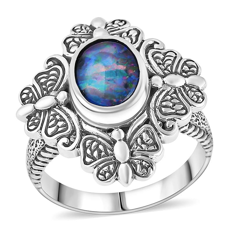 Bali Legacy Premium Boulder Opal Triplet 1.50 ctw Butterfly Ring in Sterling Silver (Size 10.0)