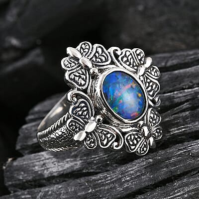 Bali Legacy Premium Boulder Opal Triplet 1.50 ctw Butterfly Ring in Sterling Silver (Size 10.0)