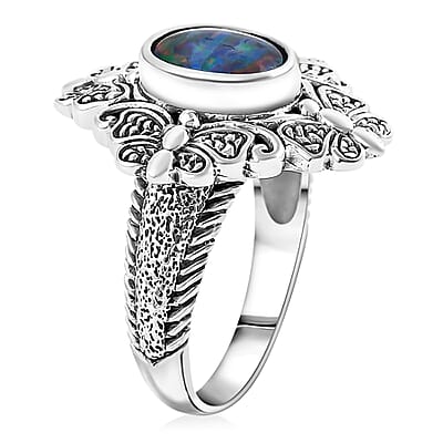 Bali Legacy Premium Boulder Opal Triplet 1.50 ctw Butterfly Ring in Sterling Silver (Size 10.0)