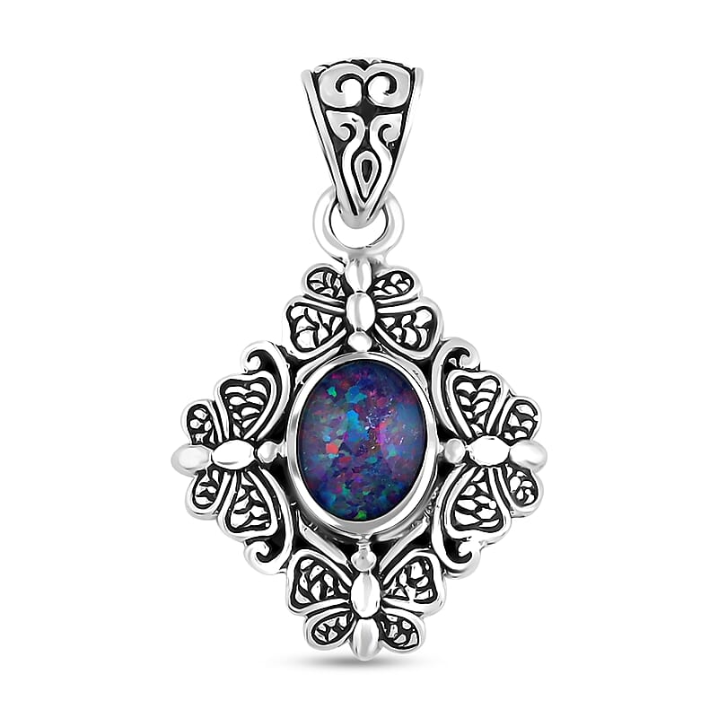 Bali Legacy Boulder Opal Triplet 1.75 ctw Butterfly Pendant in Sterling Silver