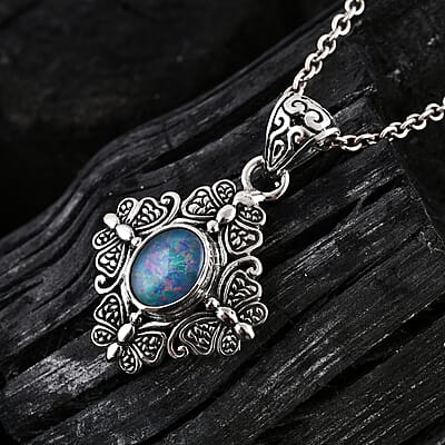 Bali Legacy Boulder Opal Triplet 1.75 ctw Butterfly Pendant in Sterling Silver