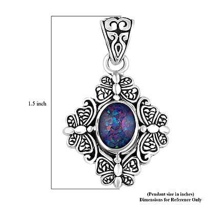 Bali Legacy Boulder Opal Triplet 1.75 ctw Butterfly Pendant in Sterling Silver