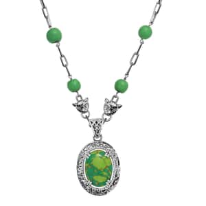 Mojave Green Turquoise 19.50 ctw Paper Clip and Leopard Head Necklace in Platinum Bond 18 -20 Inches