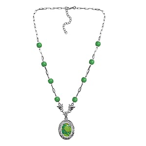 EverTrue Mojave Green Turquoise 19.50 ctw Paper Clip and Leopard Head Necklace in Platinum Bond 18 -20 Inches