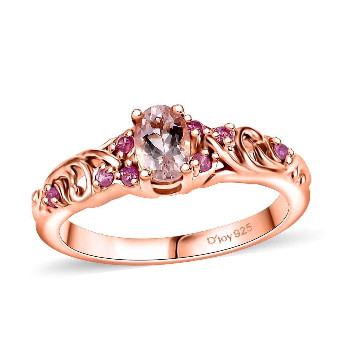 Premium Marropino Morganite, Madagascar Pink Sapphire Ring in 18K Vermeil RG Over Sterling Silver (Size 10.0) 0.55 ctw image number 0