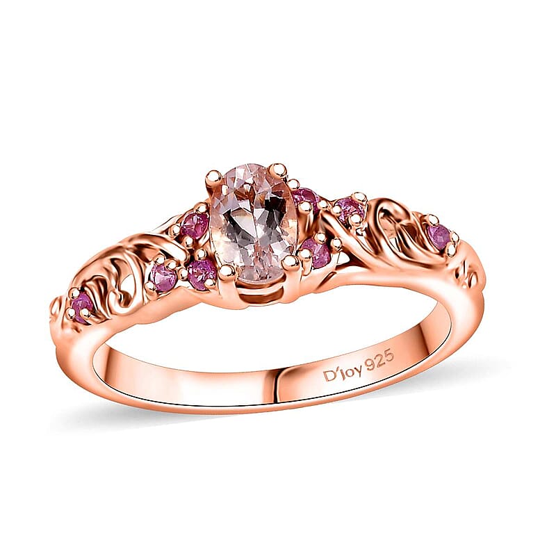 Premium Marropino Morganite and Madagascar Pink Sapphire 0.55 ctw Bougainvillea Flower Ring in 18K Vermeil Rose Gold Over Sterling Silver (Size 10.0)