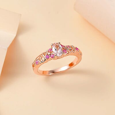 Premium Marropino Morganite and Madagascar Pink Sapphire 0.55 ctw Bougainvillea Flower Ring in 18K Vermeil Rose Gold Over Sterling Silver (Size 10.0)
