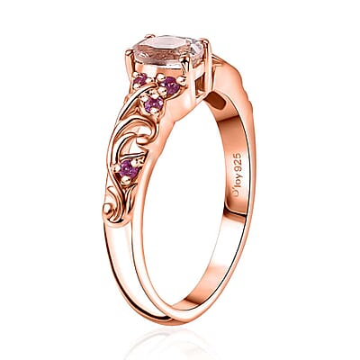 Premium Marropino Morganite and Madagascar Pink Sapphire 0.55 ctw Bougainvillea Flower Ring in 18K Vermeil Rose Gold Over Sterling Silver (Size 10.0)
