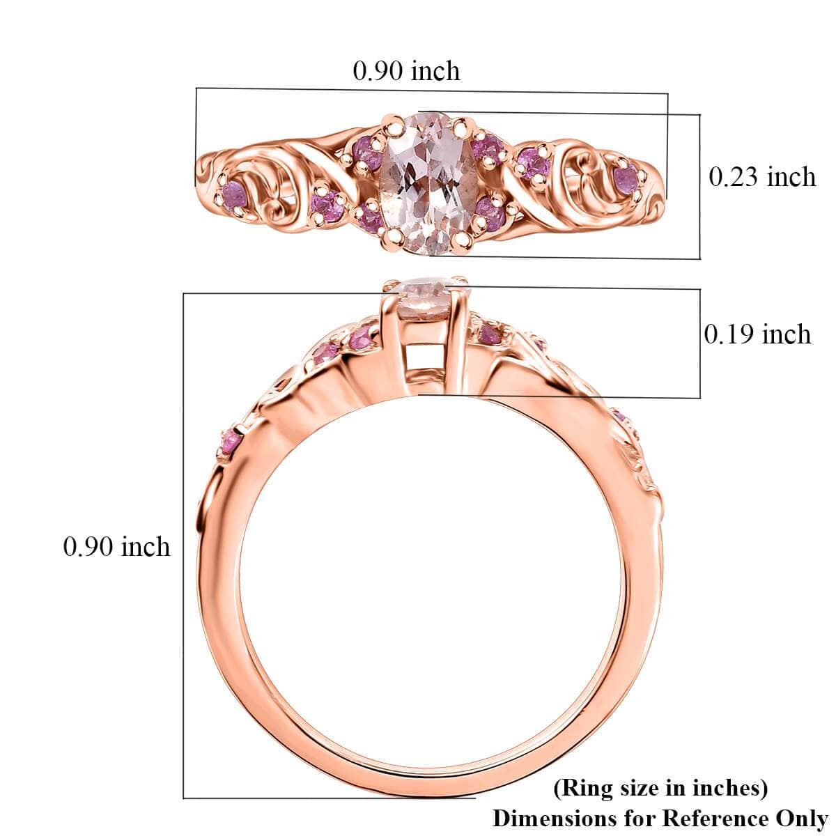 Premium Marropino Morganite, Madagascar Pink Sapphire Ring in 18K Vermeil RG Over Sterling Silver (Size 10.0) 0.55 ctw image number 5