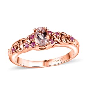 Premium Marropino Morganite and Madagascar Pink Sapphire 0.55 ctw Bougainvillea Flower Ring in 18K Vermeil Rose Gold Over Sterling Silver (Size 7.0)