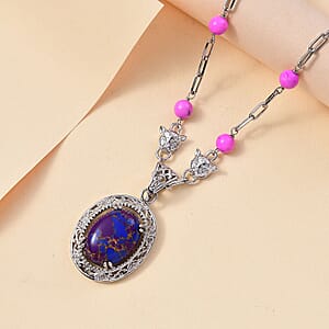 EverTrue Mojave Purple Turquoise 27.00 ctw Paper Clip and Leopard Head Necklace in Platinum Bond 18 -20 Inches