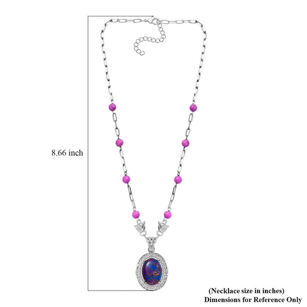 Mojave Purple Turquoise 27.00 ctw Paper Clip and Leopard Head Necklace in Platinum Bond 18 -20 Inches image number 4