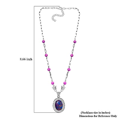 EverTrue Mojave Purple Turquoise 27.00 ctw Paper Clip and Leopard Head Necklace in Platinum Bond 18 -20 Inches