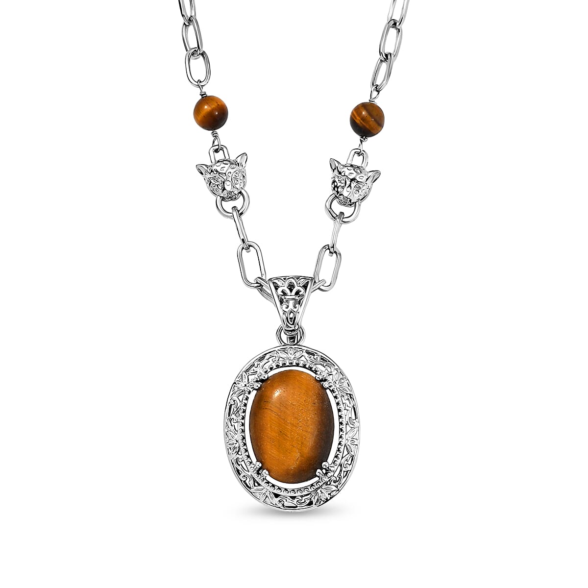 EverTrue Tigers Eye 29.65 ctw Fancy Necklace 18 Inches in Platinum Bond image number 0