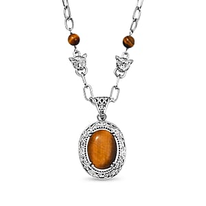 EverTrue Tigers Eye 29.65 ctw Fancy Necklace 18 Inches in Platinum Bond