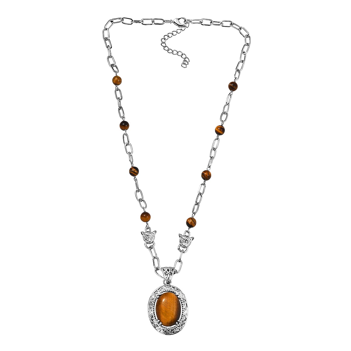 EverTrue Tigers Eye 29.65 ctw Fancy Necklace 18 Inches in Platinum Bond image number 3