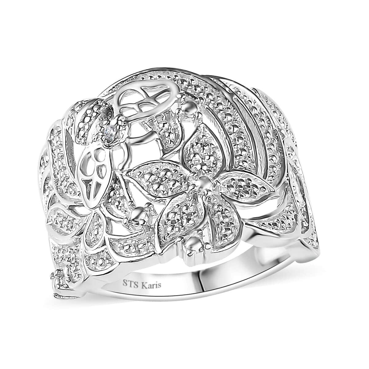 Karis White Diamond Accent Floral Bee Ring in Platinum Bond (Size 10.0) image number 0