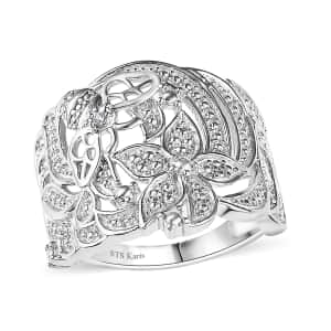 Karis White Diamond Accent Floral Bee Ring in Platinum Bond (Size 10.0)