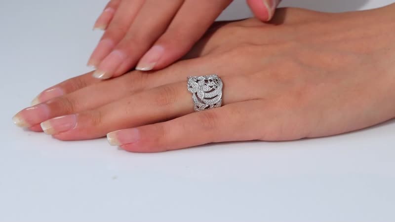 Karis White Diamond Accent Floral Bee Ring in Platinum Bond (Size 10.0)