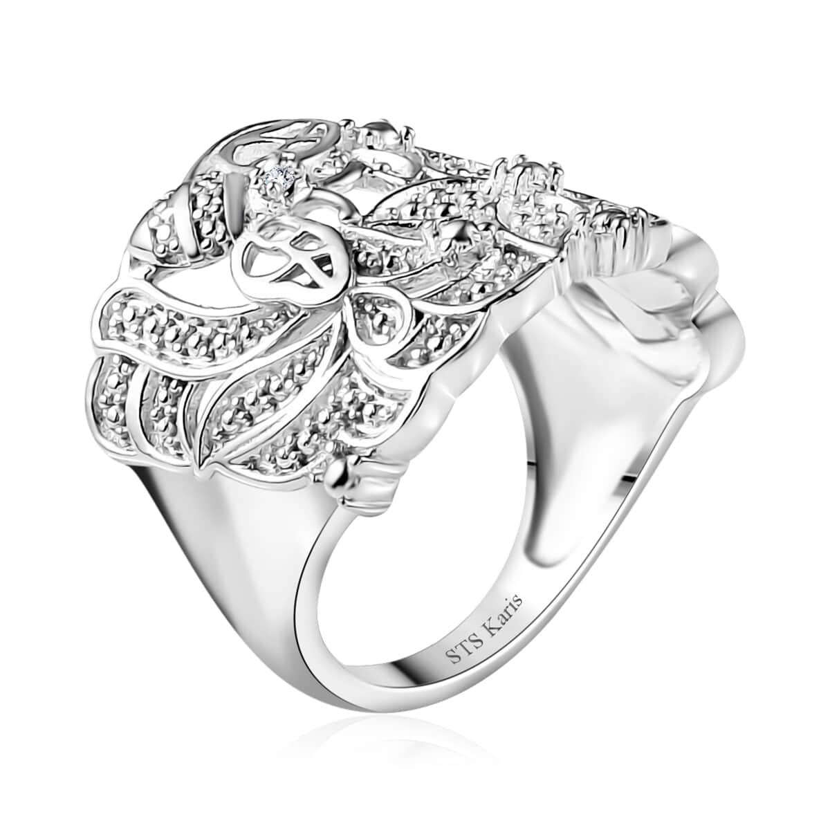 Karis White Diamond Accent Floral Bee Ring in Platinum Bond (Size 10.0) image number 3