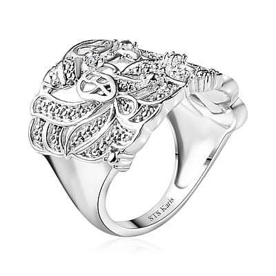 Karis White Diamond Accent Floral Bee Ring in Platinum Bond (Size 10.0)