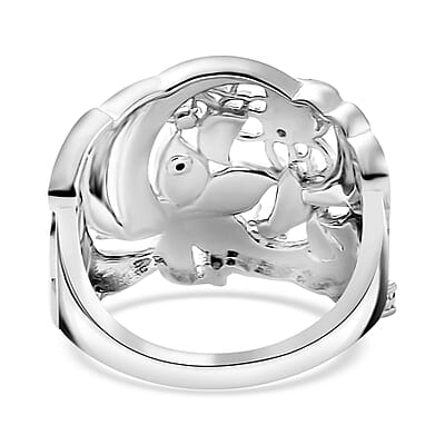 Karis White Diamond Accent Floral Bee Ring in Platinum Bond (Size 10.0)