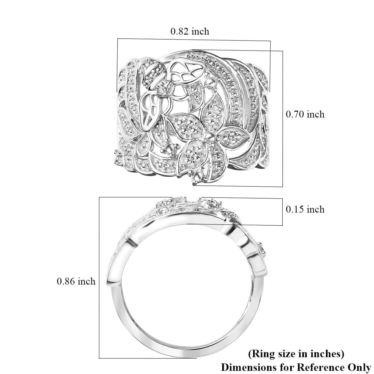 Karis White Diamond Accent Floral Bee Ring in Platinum Bond (Size 10.0) image number 5