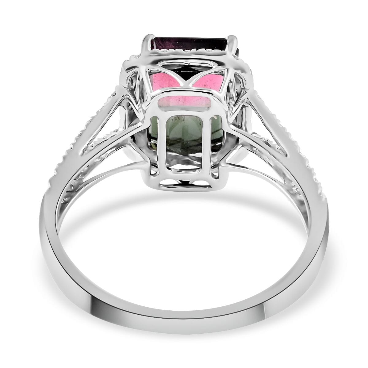 Certified & Appraised Luxoro 14K White Gold AAA Bi-Color Tourmaline and G-H I2 Diamond Split Shank Ring (Size 10.5) 3.70 ctw image number 4