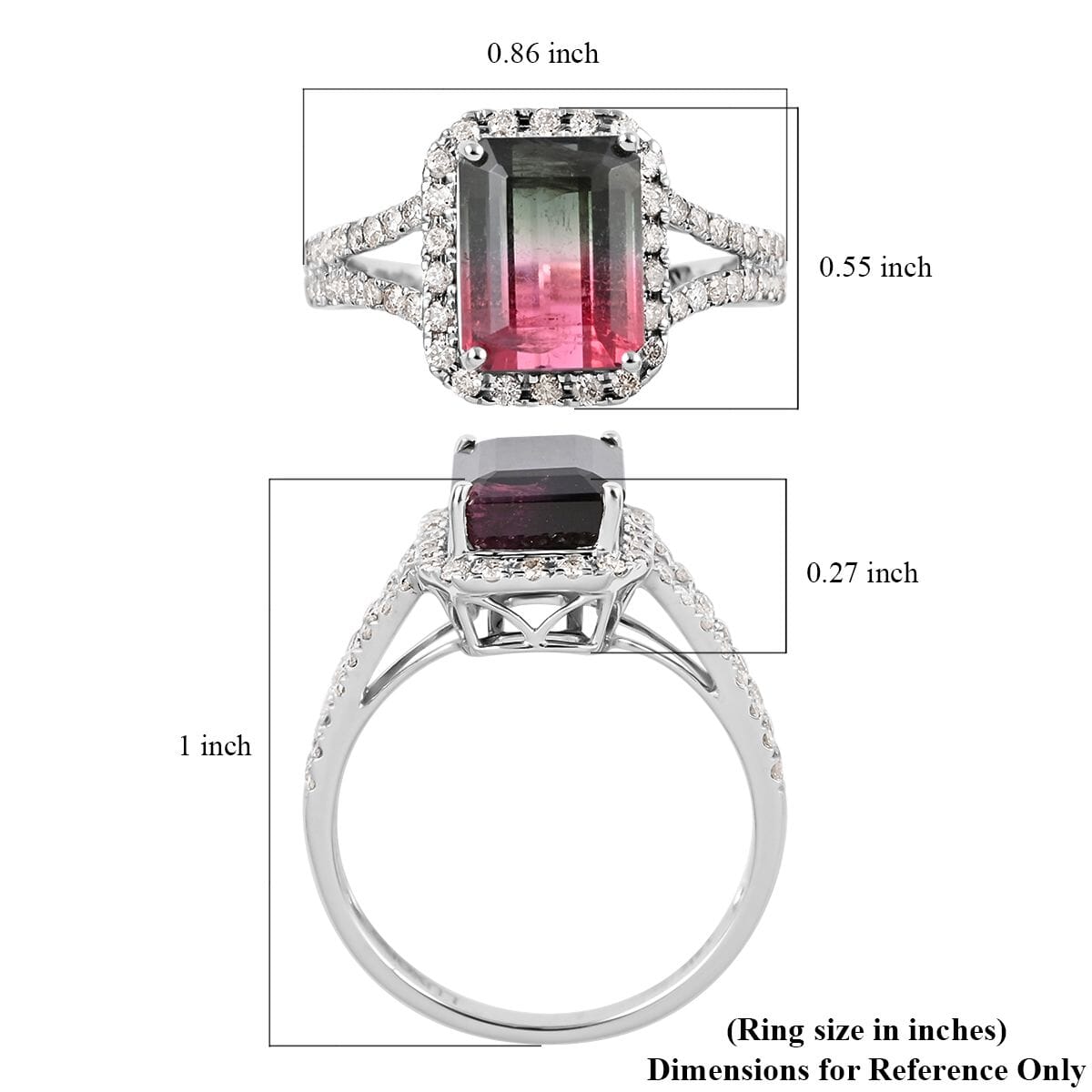 Certified & Appraised Luxoro 14K White Gold AAA Bi-Color Tourmaline and G-H I2 Diamond Split Shank Ring (Size 10.5) 3.70 ctw image number 5