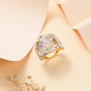 Karis White Diamond Accent Floral Bee Ring in 18K Yellow Gold Plated (Size 6.0)