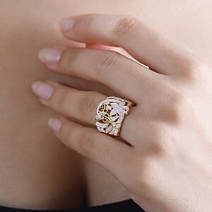 Karis White Diamond Accent Floral Bee Ring in 18K Yellow Gold Plated (Size 6.0)