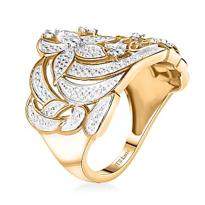 Karis White Diamond Accent Floral Bee Ring in 18K Yellow Gold Plated (Size 6.0)