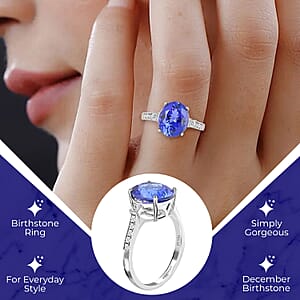 Certified and Appraised Rhapsody 950 Platinum AAAA Tanzanite and E-F VS Diamond Ring (Size 6.5) 5 Grams 4.35 ctw