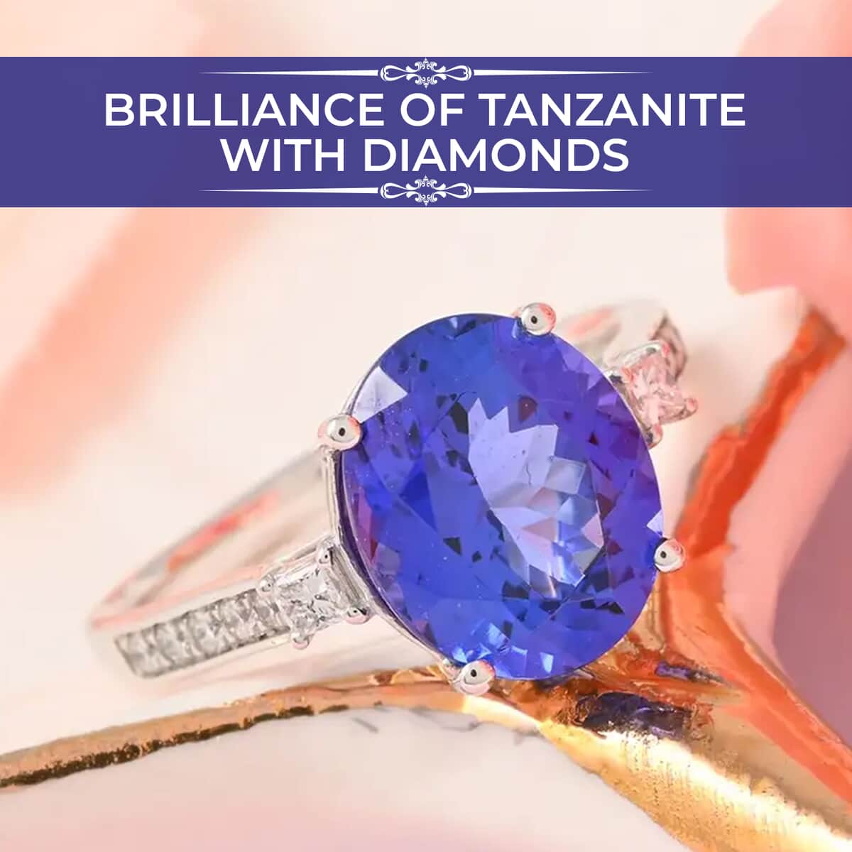 Certified and Appraised Rhapsody 950 Platinum AAAA Tanzanite and E-F VS Diamond Ring (Size 7.5) 5 Grams 4.35 ctw image number 1