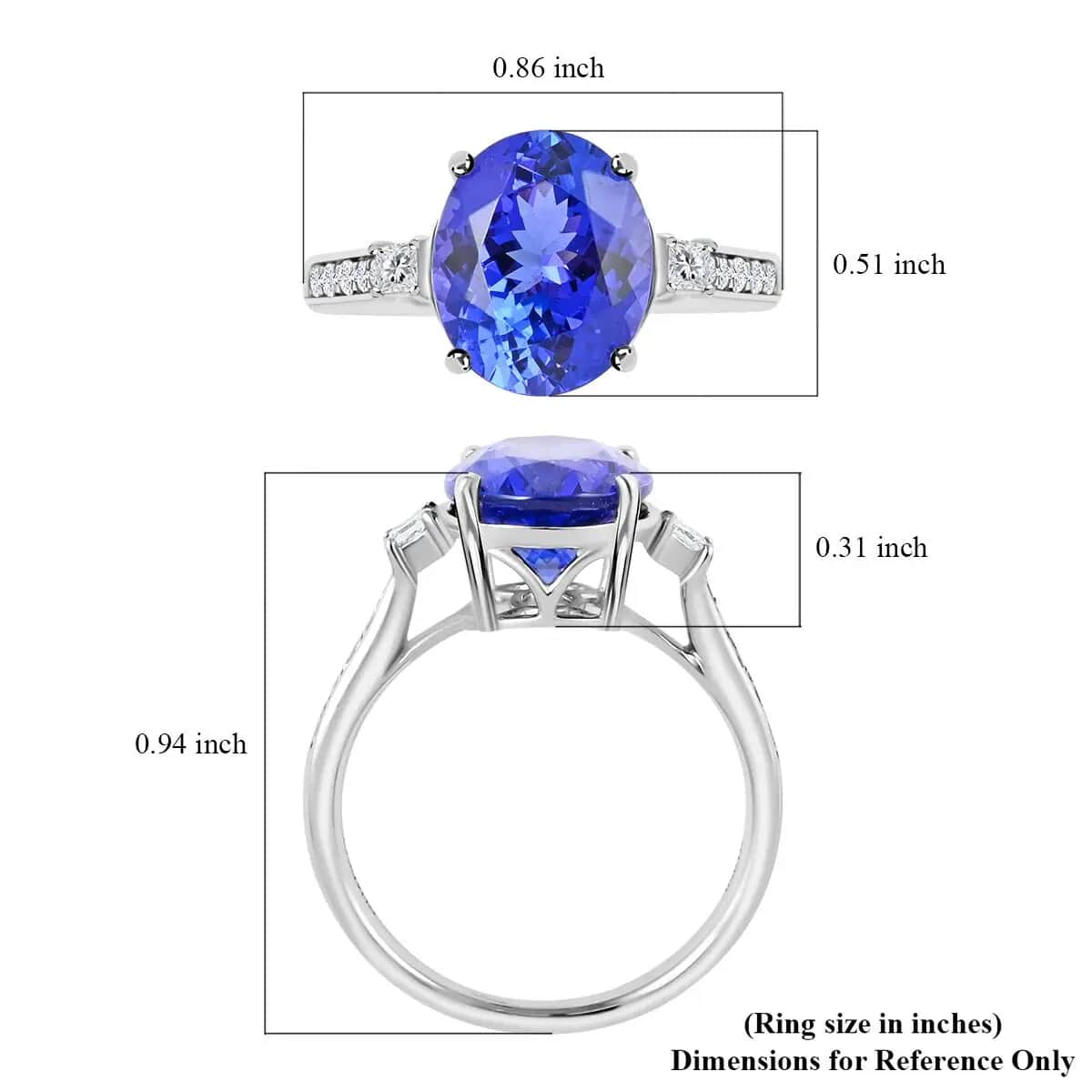 Certified and Appraised Rhapsody 950 Platinum AAAA Tanzanite and E-F VS Diamond Ring (Size 7.5) 5 Grams 4.35 ctw image number 5