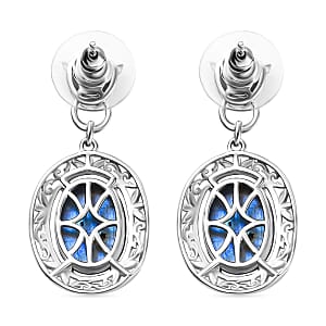 EverTrue Malagasy Labradorite 14.00 ctw Leopard Head Dangle Earrings in Platinum Bond