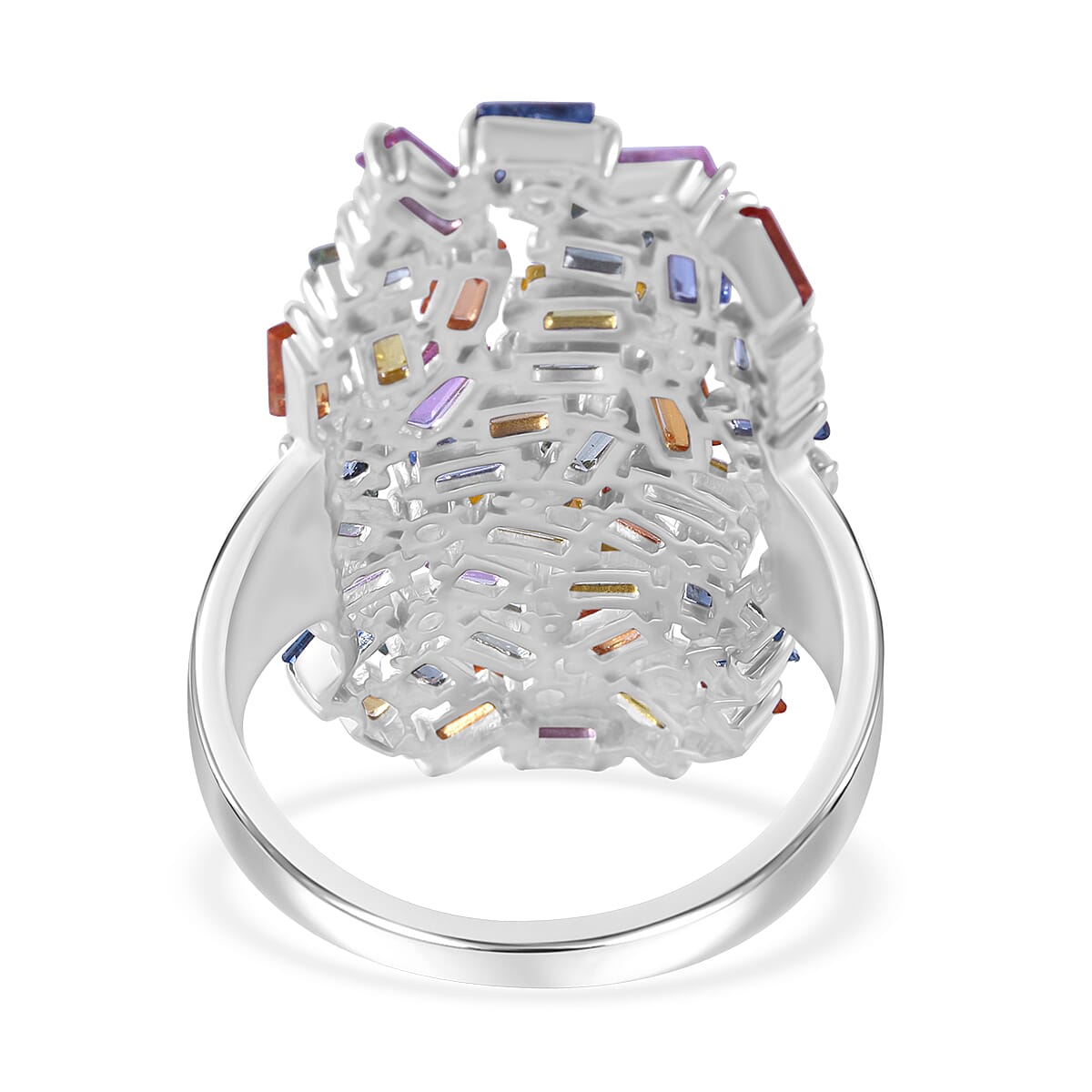 Premium Multi Sapphire and Moissanite 5.50 ctw Stellar Spectrum Ring in Rhodium Over Sterling Silver (Size 10.0)