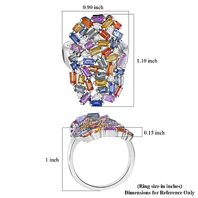 Premium Multi Sapphire and Moissanite 5.50 ctw Stellar Spectrum Ring in Rhodium Over Sterling Silver (Size 10.0)
