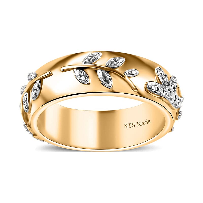 Karis Diamond Accent Leaf Band Ring in 18K YG Plated (Size 10.0)