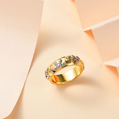 Karis Diamond Accent Leaf Band Ring in 18K YG Plated (Size 10.0)