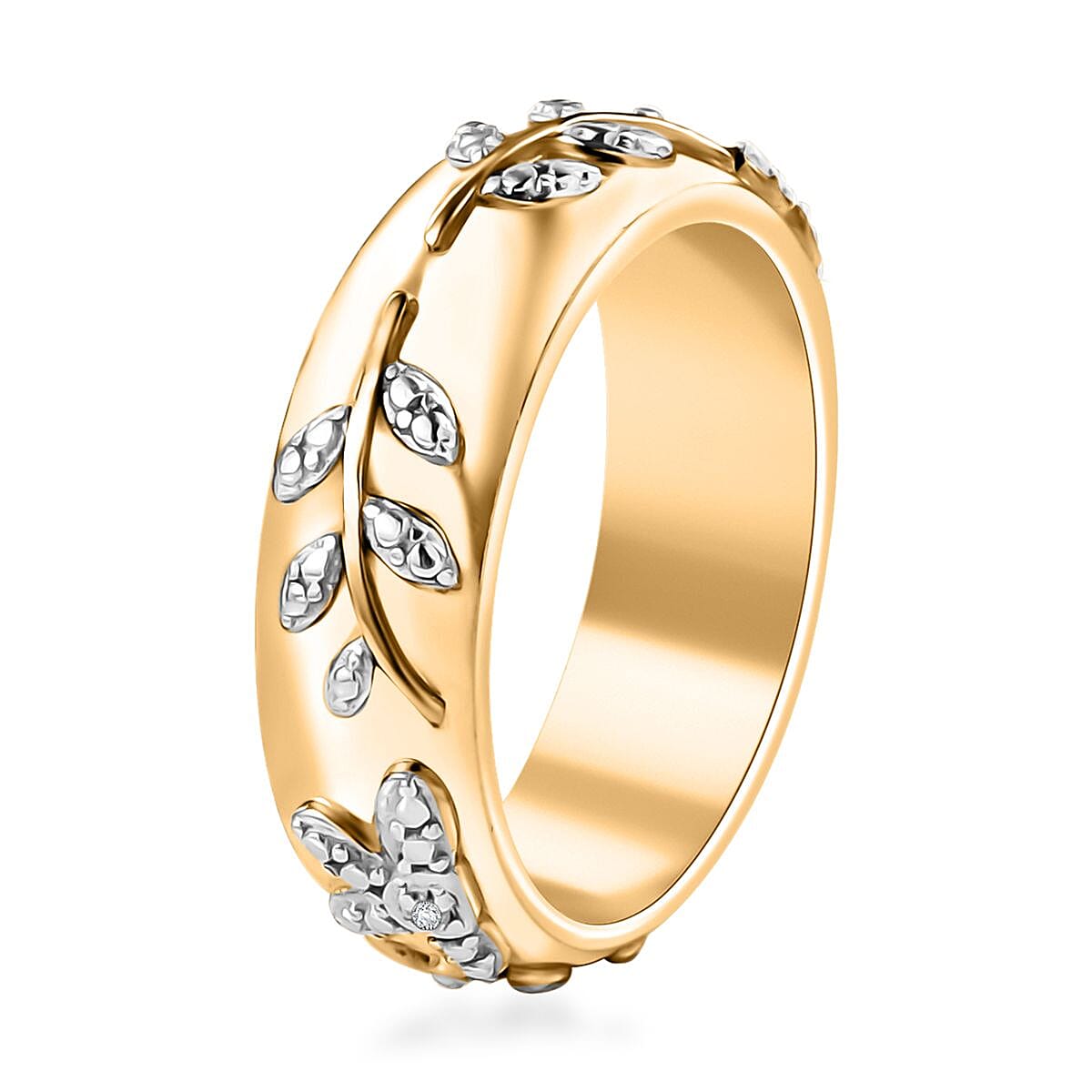 Karis Diamond Accent Leaf Band Ring in 18K YG Plated (Size 10.0)