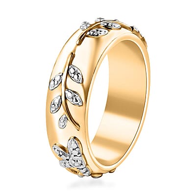 Karis Diamond Accent Leaf Band Ring in 18K YG Plated (Size 10.0)