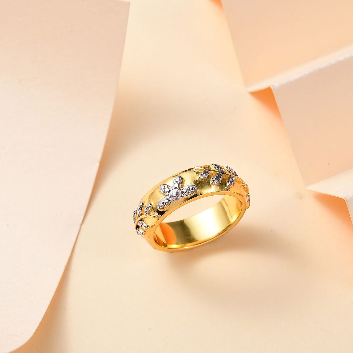 Karis Diamond Accent Leaf Band Ring in 18K YG Plated (Size 7.0) image number 1