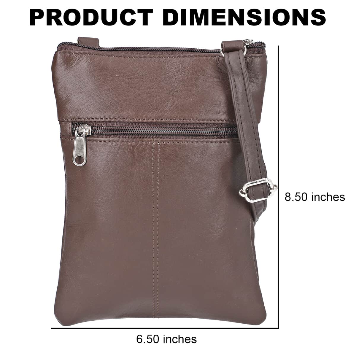 Brown 100% Genuine Leather Triple Zip Sling Crossbody Messenger RFID Bag with Adjustable Shoulder Strap image number 4