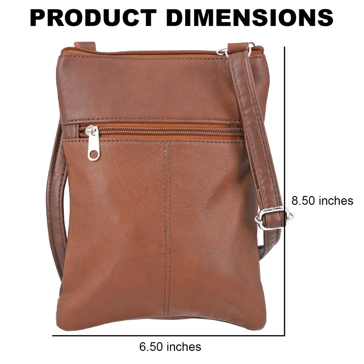 Brown 100% Genuine Leather Triple Zip Sling Crossbody Messenger RFID Bag with Adjustable Shoulder Strap image number 4