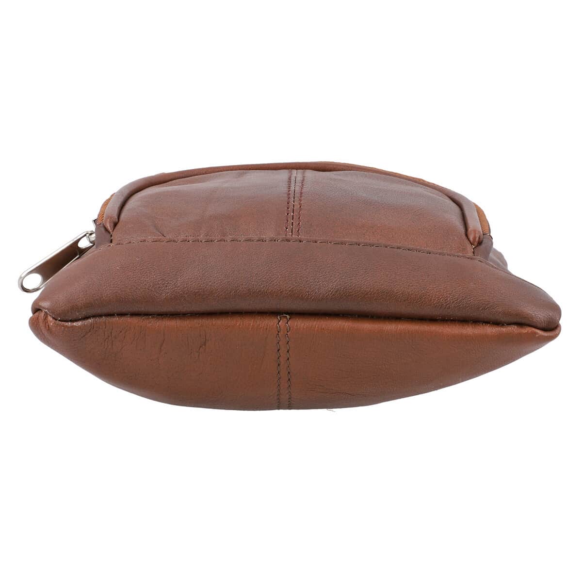 Brown 100% Genuine Leather Triple Zip Sling Crossbody Messenger RFID Bag with Adjustable Shoulder Strap image number 6