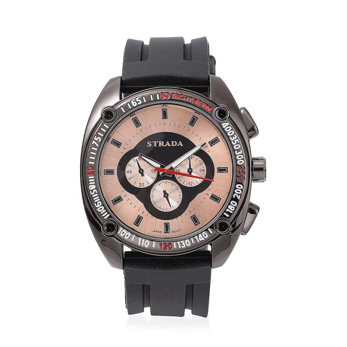 STRADA Japanese Movement Watch with Black Silicone Strap and Stainless Steel Back image number 0