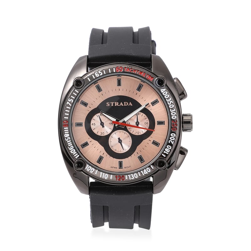 Strada Japanese Movement Watch with Black Silicone Strap and Stainless Steel Back (47mm)
